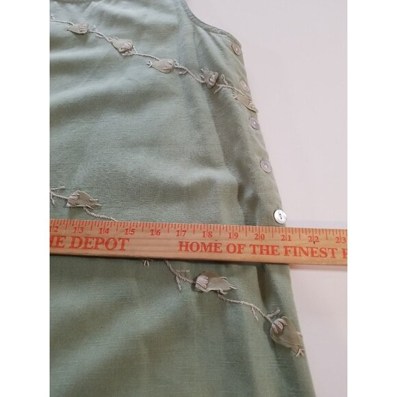 Vintage 90s Dress PS Midi Cotton Green Applique Leaves Sleeveless Jumper Pinafor - Picture 12 of 13